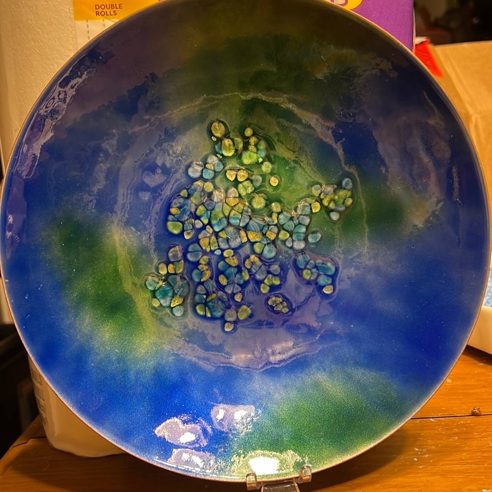 Bovano enamel on copper blue and green bowl
